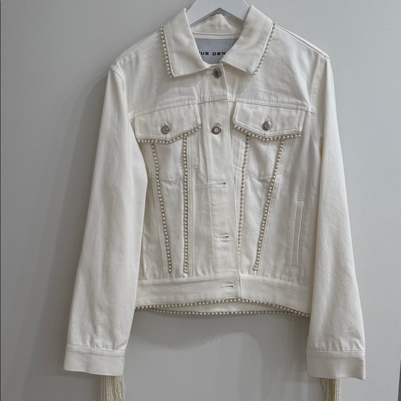 Rue De Seine White Pearl Embellished Jean Jacket - Picture 3 of 7